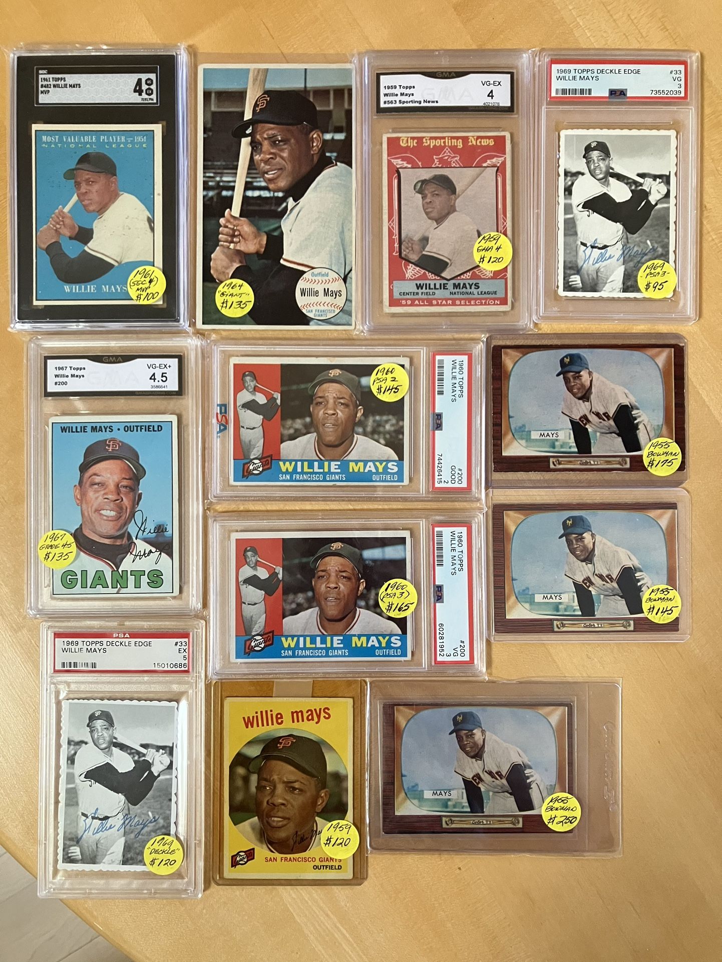 🥎 (11) WILLIE MAYS BASEBALL CARDS * 1955 ~ 1969 * (7) CARDS GRADED 😅🥎