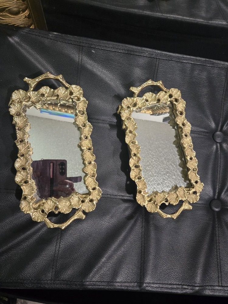2 Gold Mirror Trays Or Wall Hanging