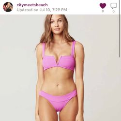 L*Space *Set* Pointelle Rib Lee Lee Bikini Top & Bottom Veronica Pink Retro Bright Fuchsia S/XS NWT