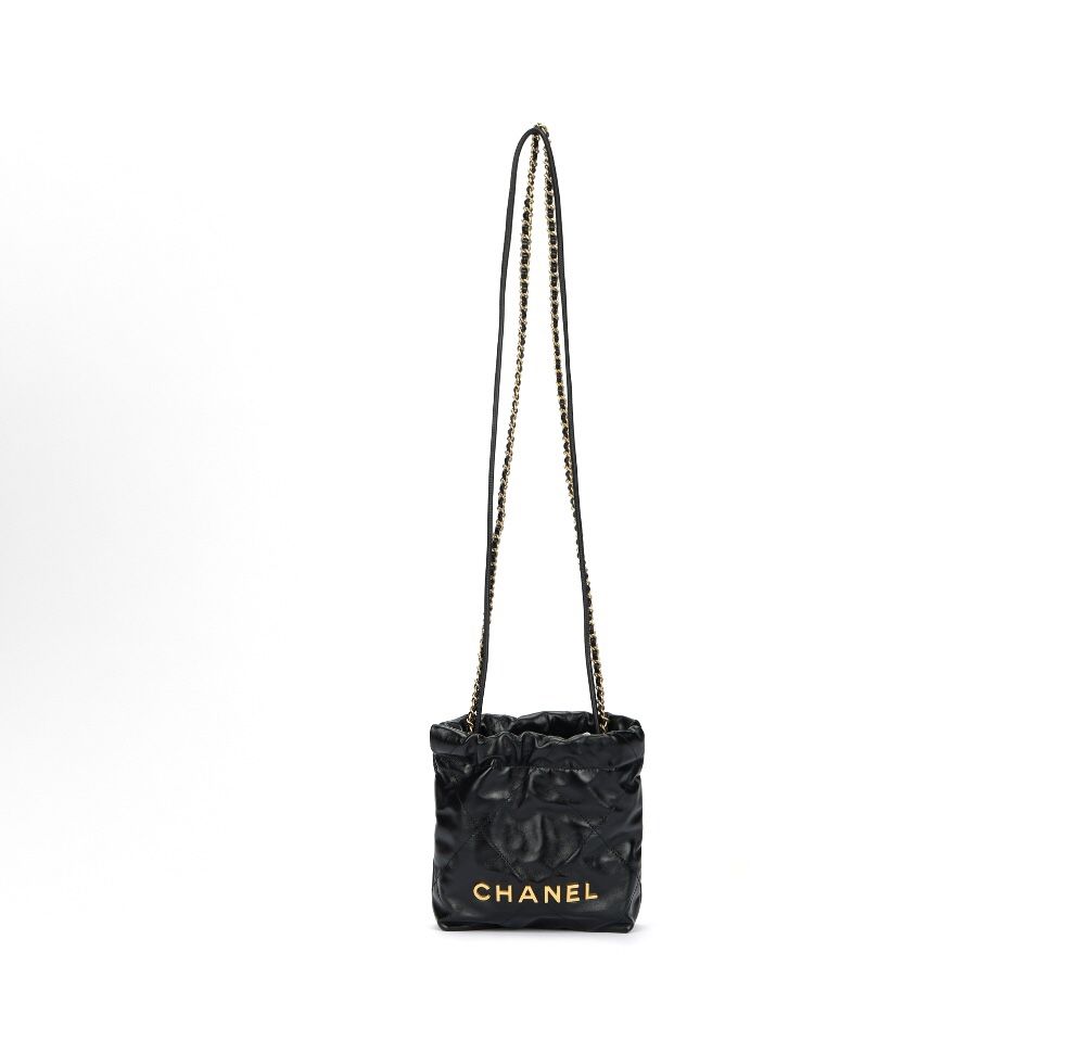 CHANEL Chanel 23S 22bag mini gold coin diamond plaid drawstring open and closed leather chain shiny wrinkled one-shoulder cross-body bag(46)88