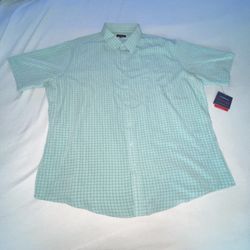 New Croft & Barrow Plaid Green Button Down Collar Shirt Sleeve Shirt Top Men 2XL XX- Large A027
