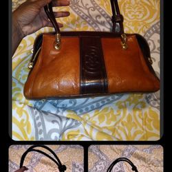 Marino Orlandi Leather Light and Dark Brown Gold Plated Satchel Handbag Purse