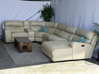 Leather power recliner sectional couch