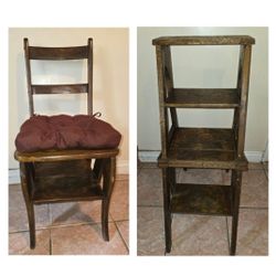 VINTAGE 1940's Metaphorbic Chair/Library Ladder - Solid Wood