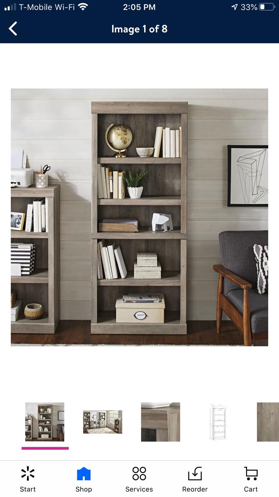 Better Homes & Gardens Glendale 5 Shelf Bookcase, Rustic Gray Finish