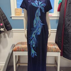 Beautiful Blue Velvet Cheongsam Dress