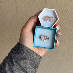 Gold Heart Earring And Ring Set 