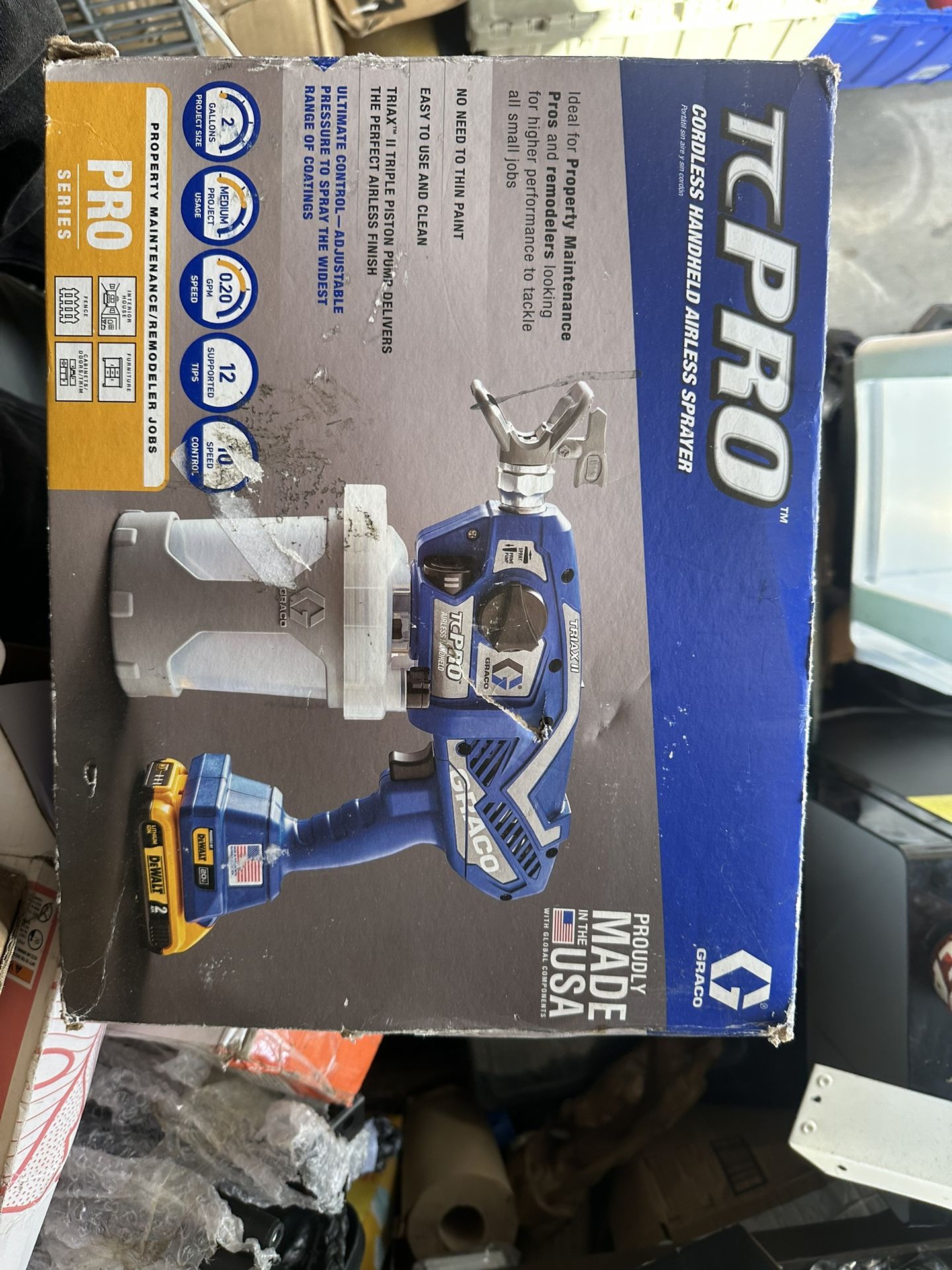 Graco TC Pro Cordless Handheld Airless Sprayer. It is designed for property maintenance professionals and remodelers for small jobs
