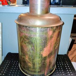 Antique Large Beautiful Etched Tea Caddy With Lid