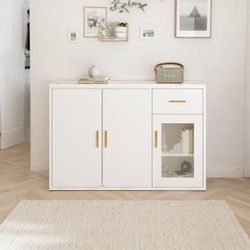 White Buffet Table With Marble Top And Gold Handle 