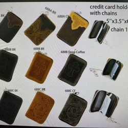 West Star Genuine Leather Chain Credit Card Holder Coin Container