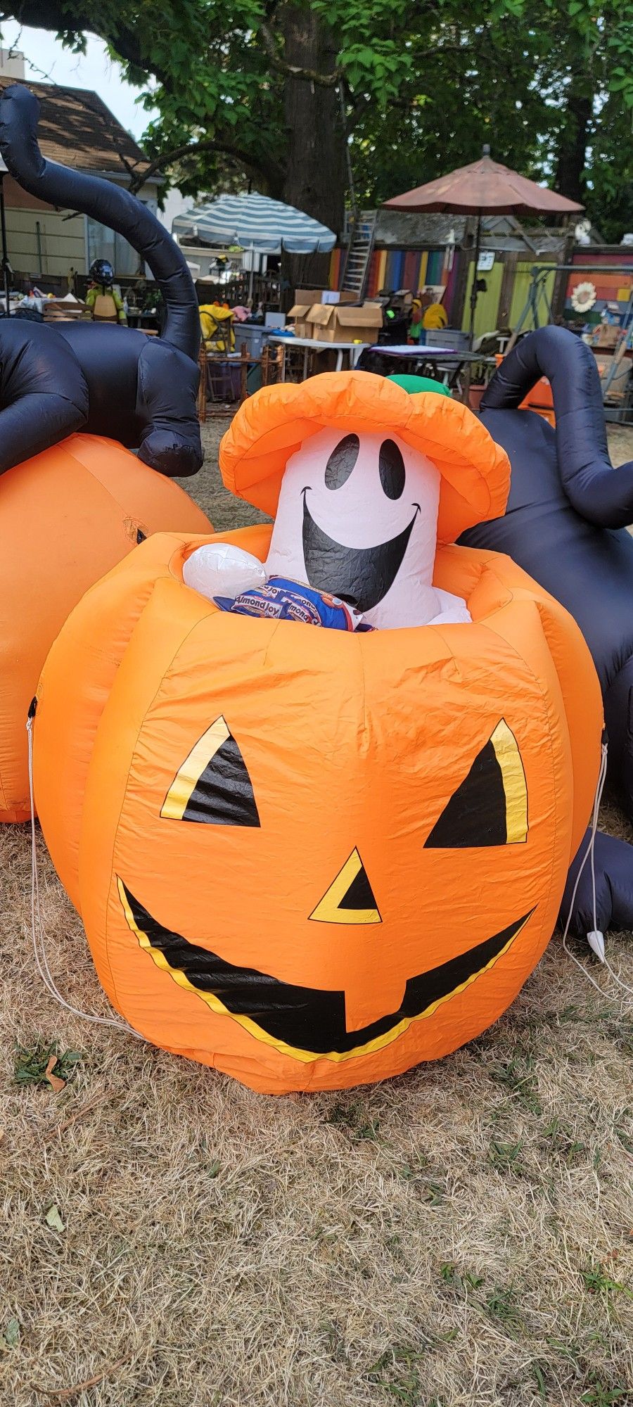 5 Ft Inflatable Pumpkin with Ghost Yard Halloween Decoration
