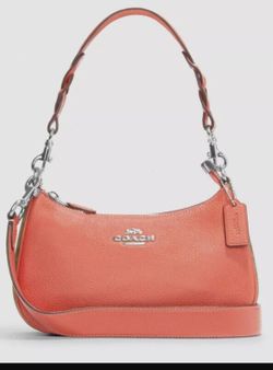 New Coral Tangerine COACH Teri Shoulder Bag In Signature Canvas 