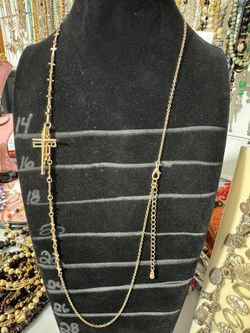 Dual Cross Pendant Necklace 28” Long