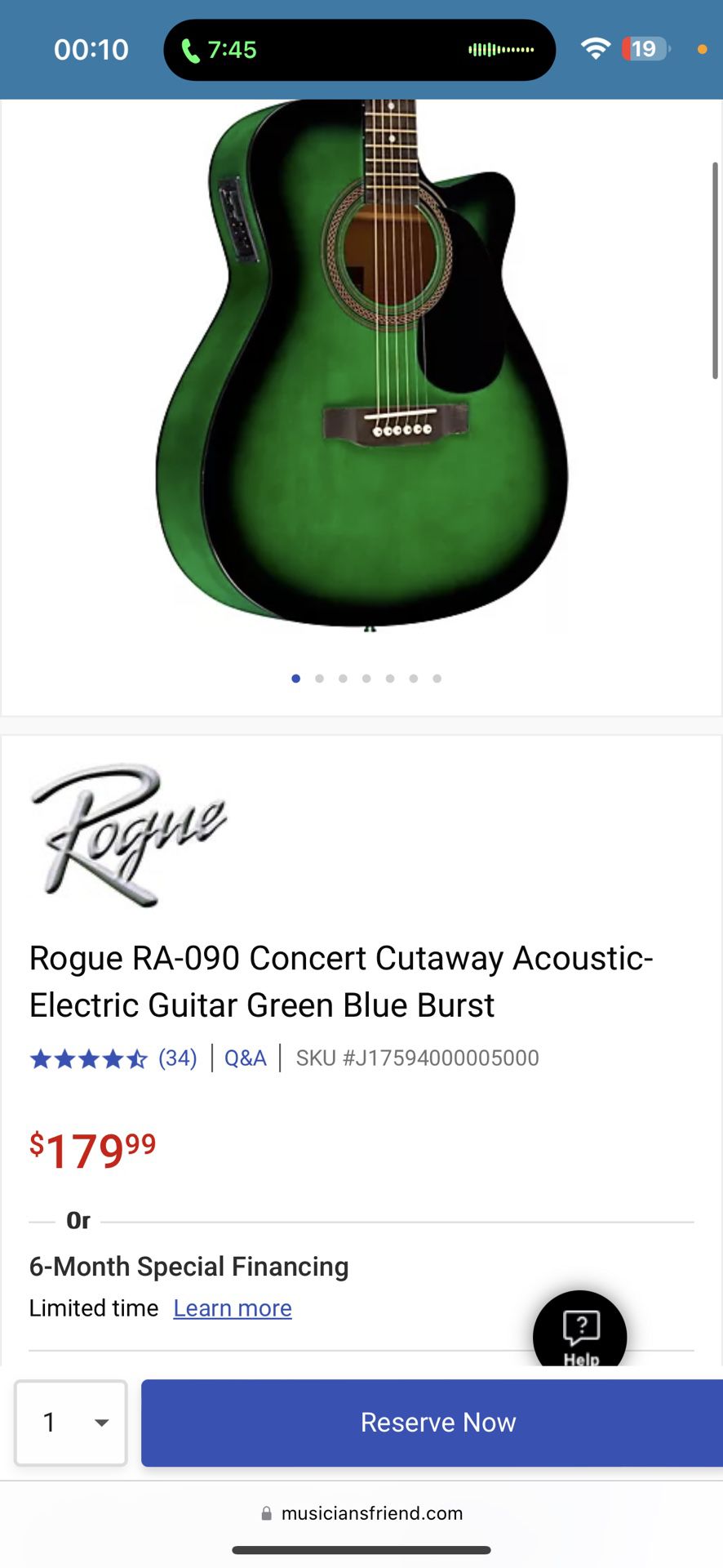 Rogue Concert Acoustic Electric Guitar