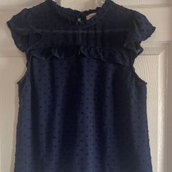 Monteau Navy Blue Ruffle Top size L 
