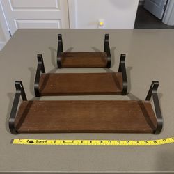 Wooden Shelves W/Black Iron. Set Of 3. 