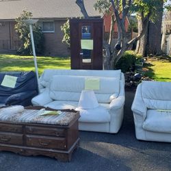 FREE leather chairs, couch, antique wardrobe etc