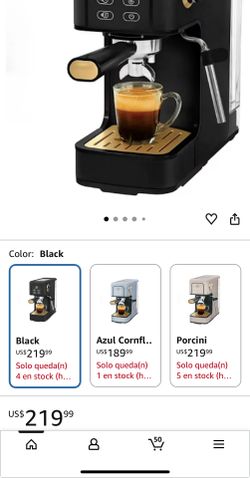 Slim Espresso Maker – 20-bar pressure, 52mm dual-spout portafilter, 50 oz removable tank, 2-in-1 steam wand, and touch controls (Black Sesame) No Box