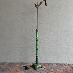 Antique Art Deco Brass Glass Bridge Arm Floor Lamp 