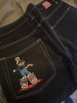 JNCO Wide Leg Black Jeans with Graphic Pocket