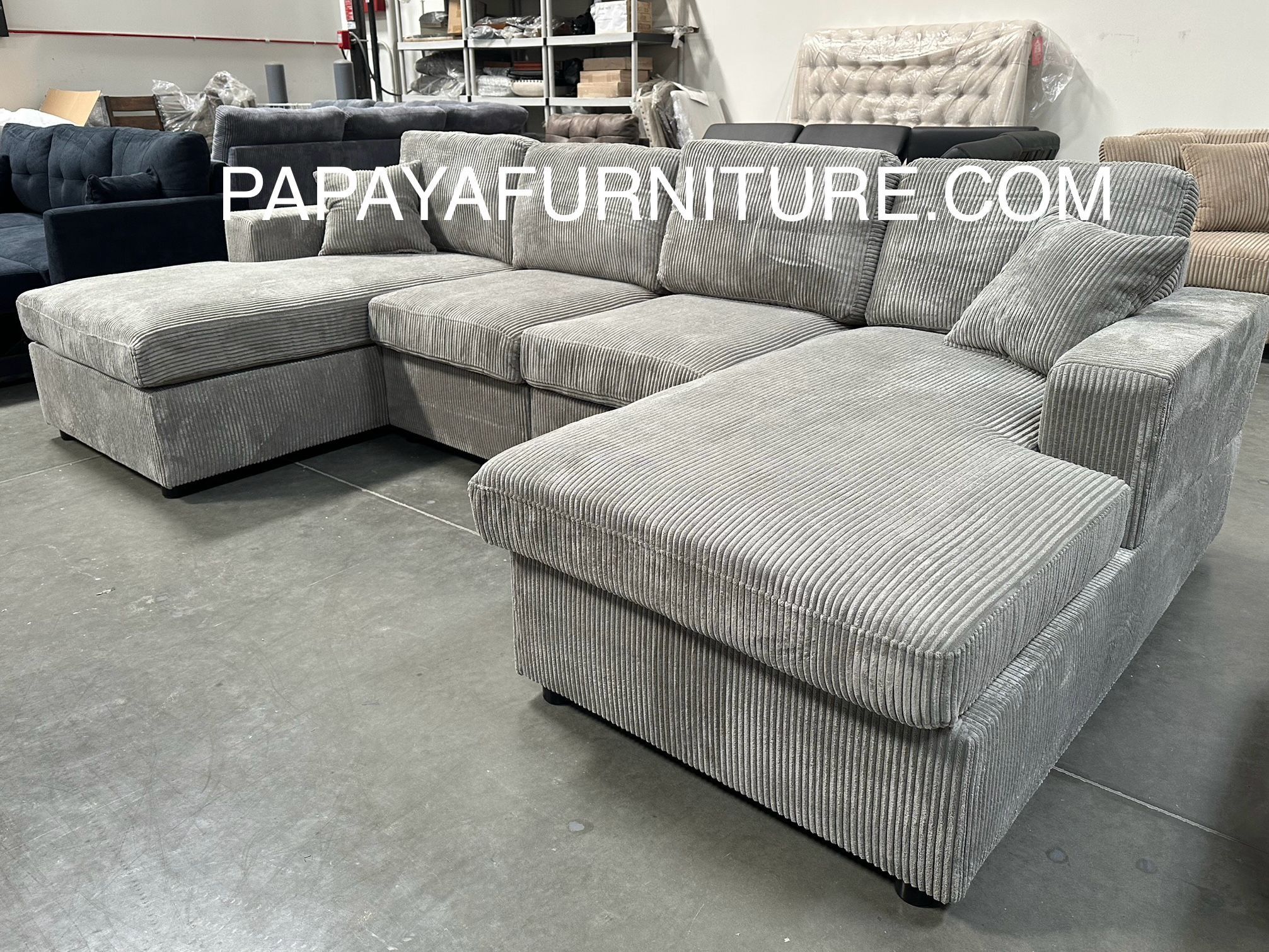 New TWO CHAISE Sectional Couch Large 120” Sofa With Double Chaise U Shape Grey Fabric