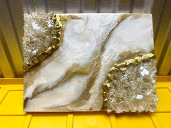 Handmade White & Gold Resin Geode Crystal Wall Art