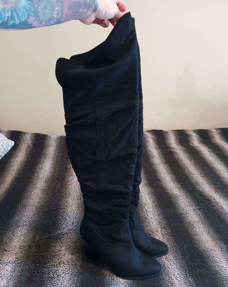 Black Thigh High Heel Boots