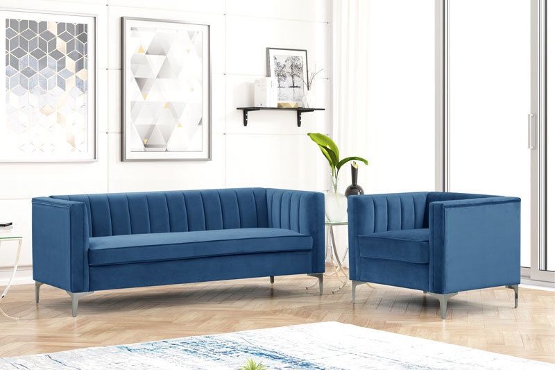 Modern Channel Tufted Velvet Chair and Sofa Set
