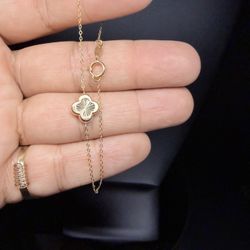 14k Gold Single Clover Bracelet 7”