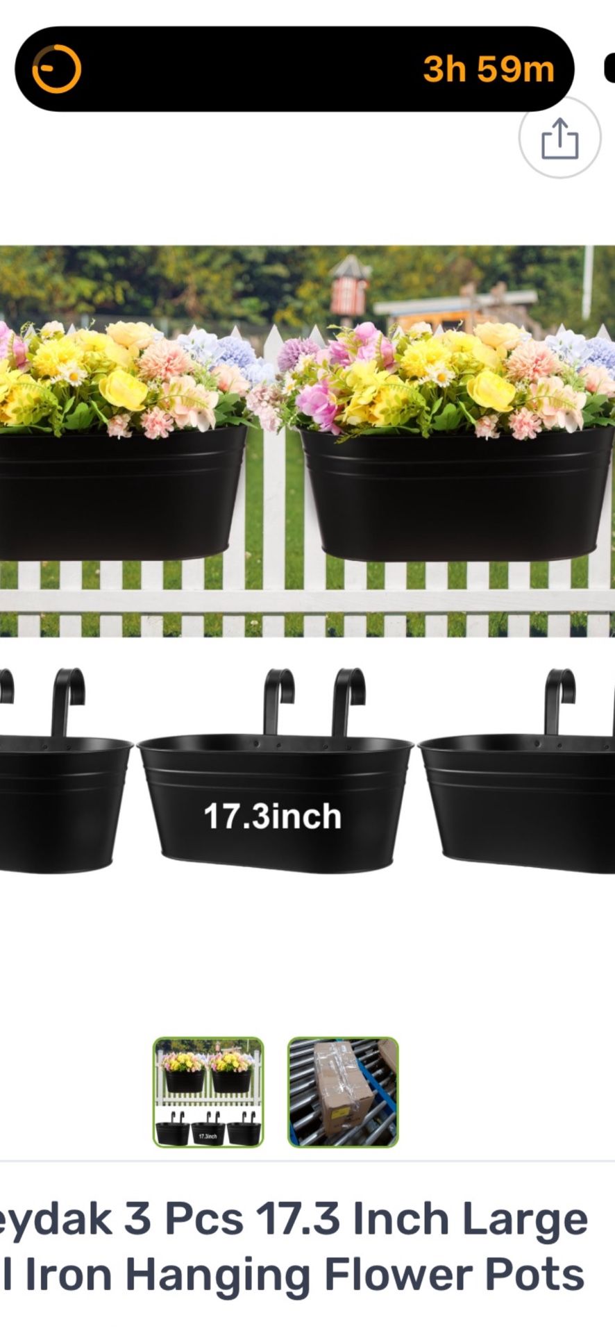 Brand New Large 3 Piece Metal Iron Hanging Flower Pots