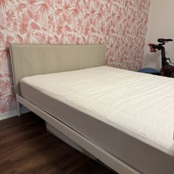 IKEA, KLEPPSTAD, Bed frame, white/Vissle beige, Queen