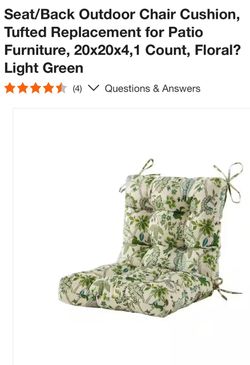 Tufted Outdoor Seat/Back Chair Cushion – Floral Green