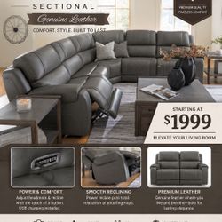 🛋️ Ashley Harrenhurst Genuine Leather Power Reclining Sectional ✨ Starting at just $1,999