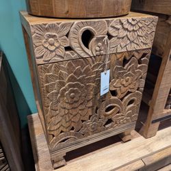 One Drawer One Door Carved Accent Table