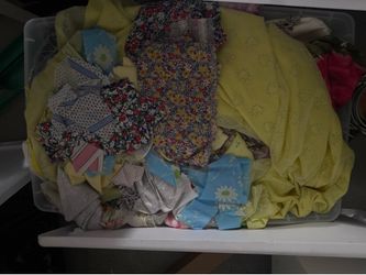 Tub of fabric scraps
