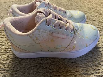 Girls Heelys Pro 20 white, pink and gold. Size 1