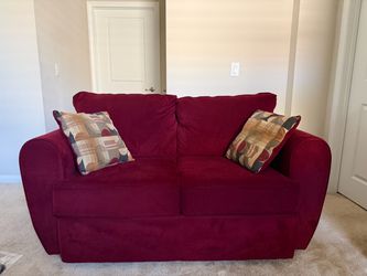 Burgundy Red Suede-Like Loveseat – Excellent Condition