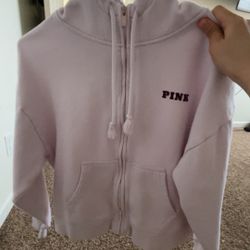 VS PINK Full Zip Lavender Hoodie – Chenille P Varsity Logo – Women’s XS