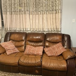 Brown Leather Reclining Sofa Set – 3-Seater + 2-Seater (Matching Set)