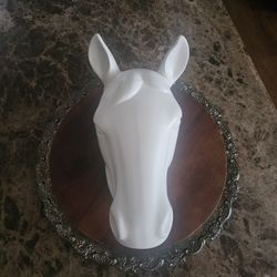 Ceramic Horse Head Decorative Wall Mount Equestrian White Gold Mane🐴🐎... cash only