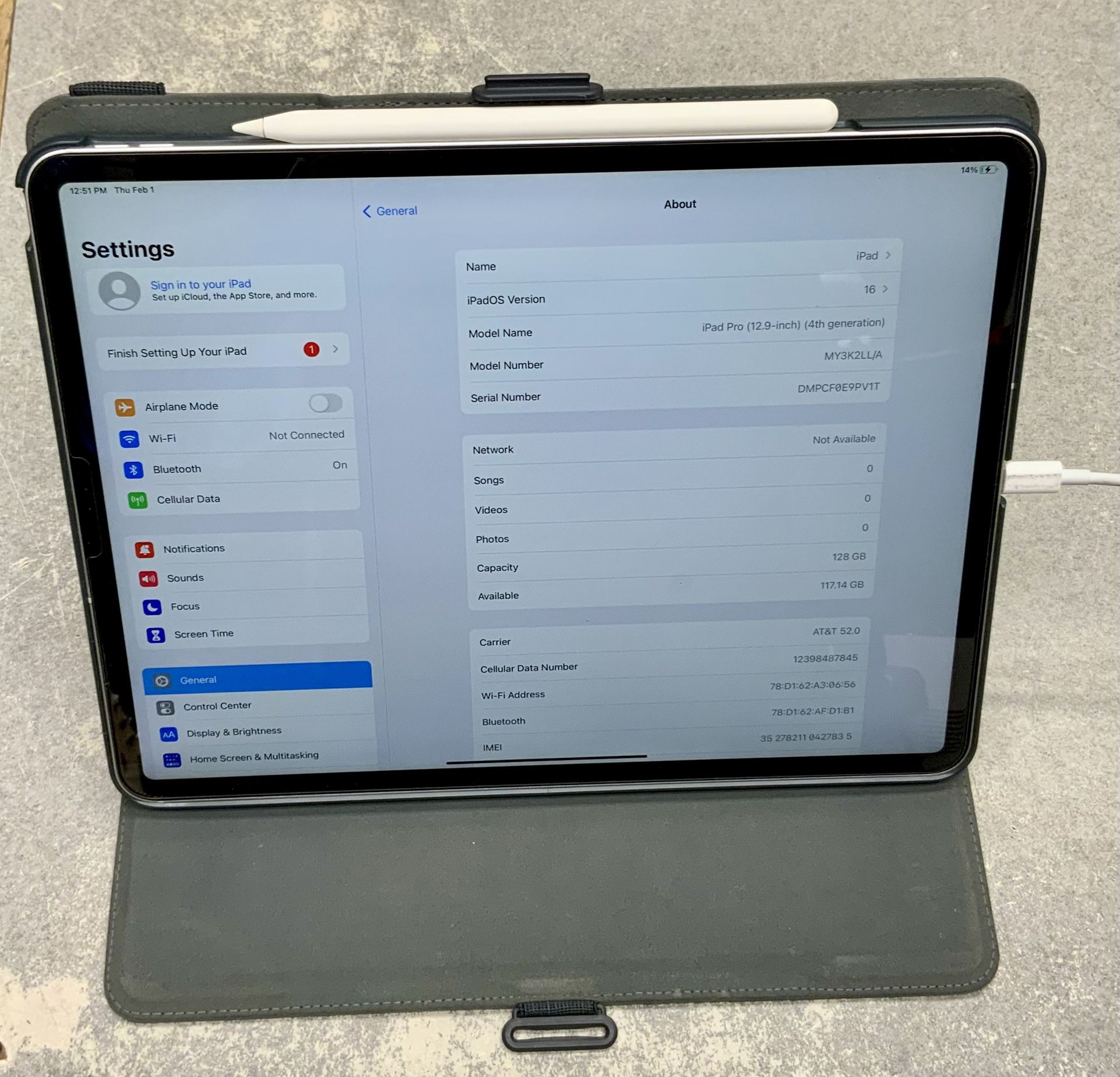 Apple iPad Pro 12.9 Inch Touchscreen 4th Generation 128 GB Cellular Unlocked Network Tablet Tab E Reader iPad OS Apple Pencil Wireless Wifi Bluetooth