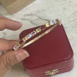 925 Gold over Sterling Silver, Designer Ross Simon hinged Muti gemstones bangle bracelet, tested gemstones in photos , marked 925 RS