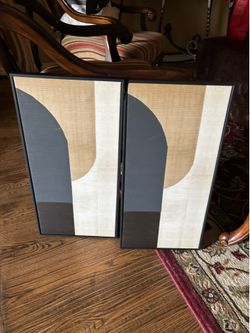 Set of 2 Modern Abstract Framed Wall Art – Neutral Boho Decor – Brand New