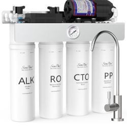 SimPure T1-400ALK Alkaline UV Reverse Osmosis System, NSF/ANSI 58 Certified, Tankless RO Water Filter System 400 GPD, pH+ Remineralization Water Filtr