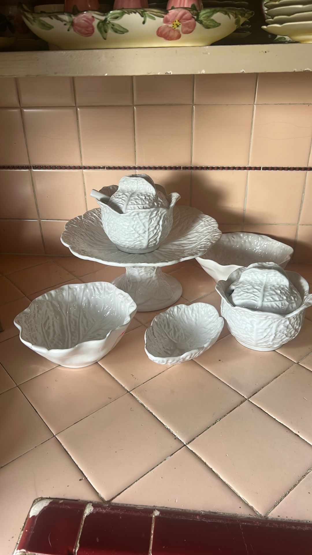 White, Ceramic Cabbage, Leaf Servingware