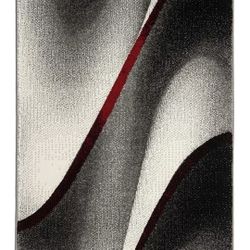 Modern Abstract Area Rug Grey/Red Pattern (2'7" x 5') (a) m2