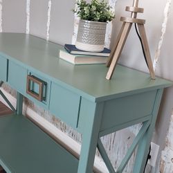 Green Console/Entry Way/Sofa Table With Drawers And Shelf