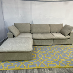 ( Delivery Available ) Modular Cloud Beige Sectional Couch with Storage Ottoman