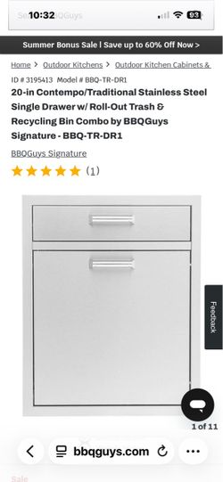 BBQ Guys 20” stainless steel trash/drawer combo